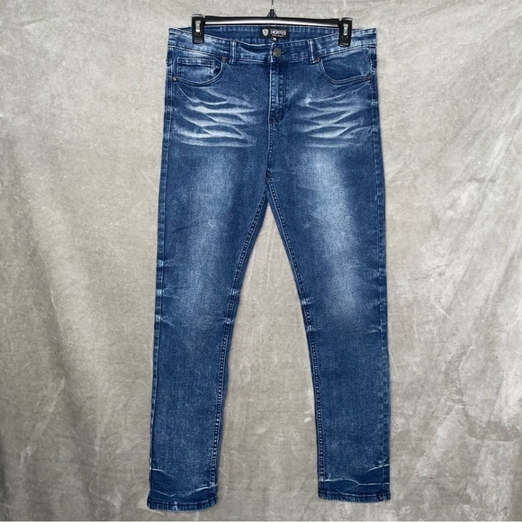 Encrypted Supply Company Medium Wash Distressed Stonewashed Skinny Jeans 36 - Picture 1 of 7